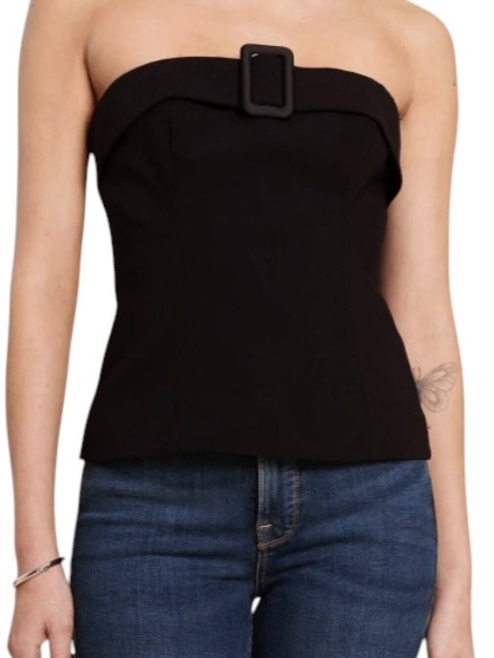 o.p.t Daye Strapless Buckle Top Black Peplum NWT Size 6